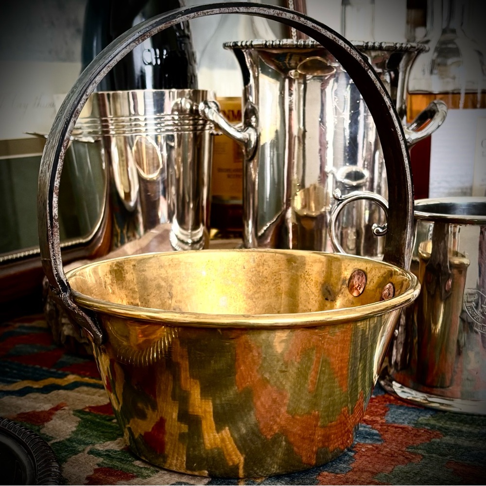 Vintage Brass Bucket W/Copper Rivets Cauldron Farmhouse Style